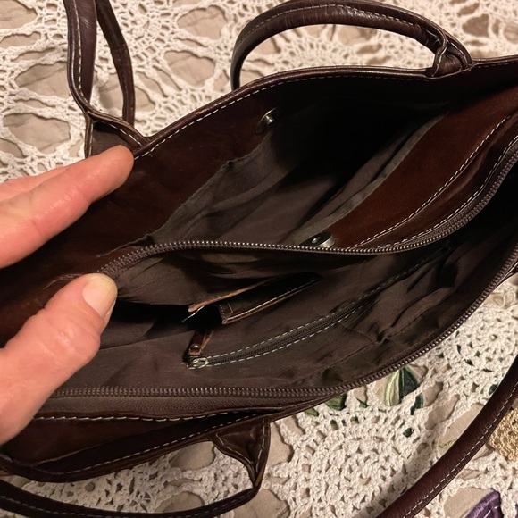 Leaders in Leather VTG Made in Paraguay Dark Brown/Aqua hand tooled Leather bag - Picture 9 of 13